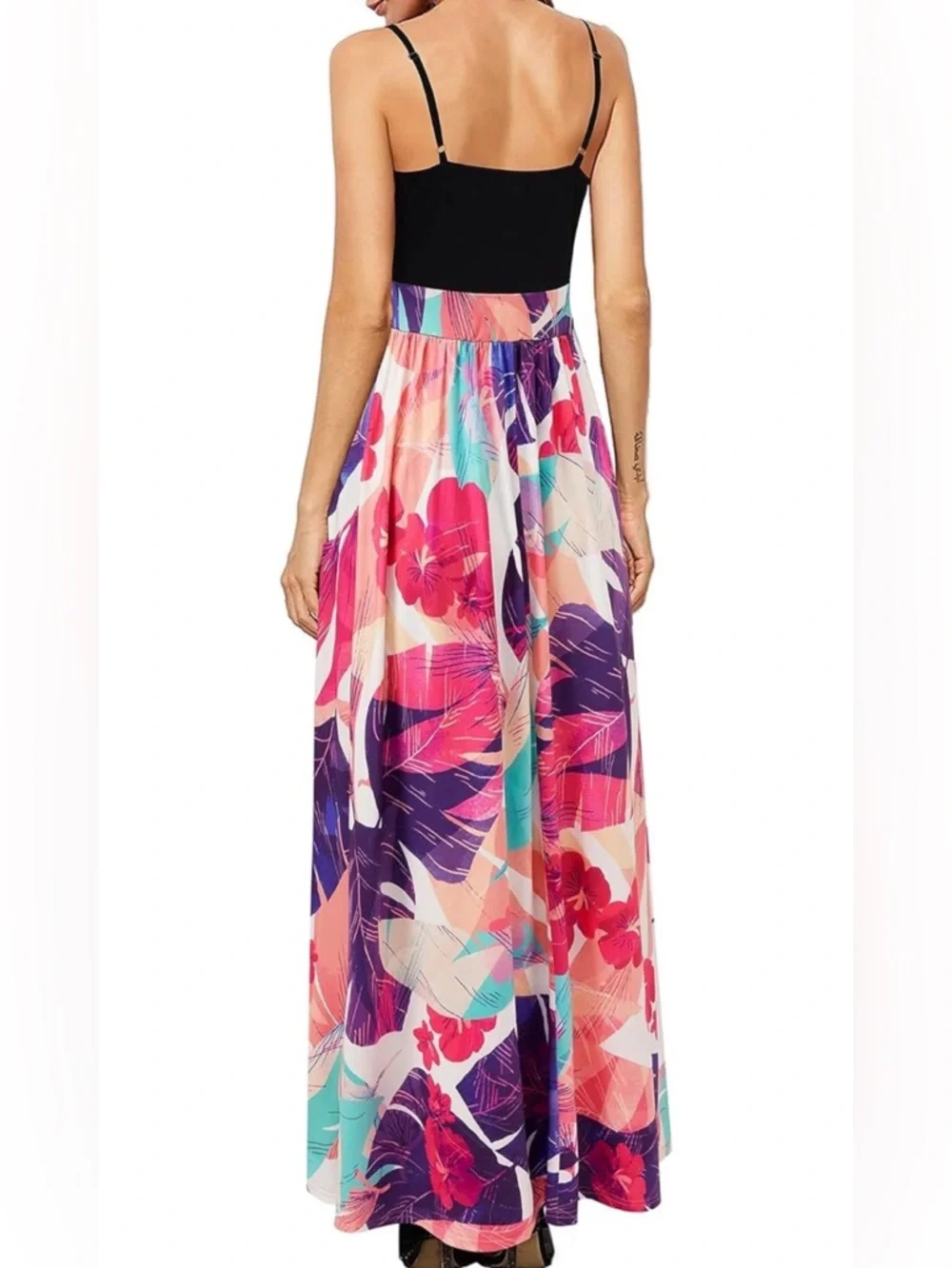 Floral Print Maxi Dress with Black Crossover Bodice